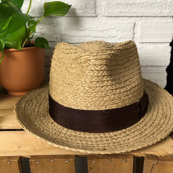 SOLD - Brixton Men Short Brim Straw Fedora Hat X-L - Picture 1 of 4